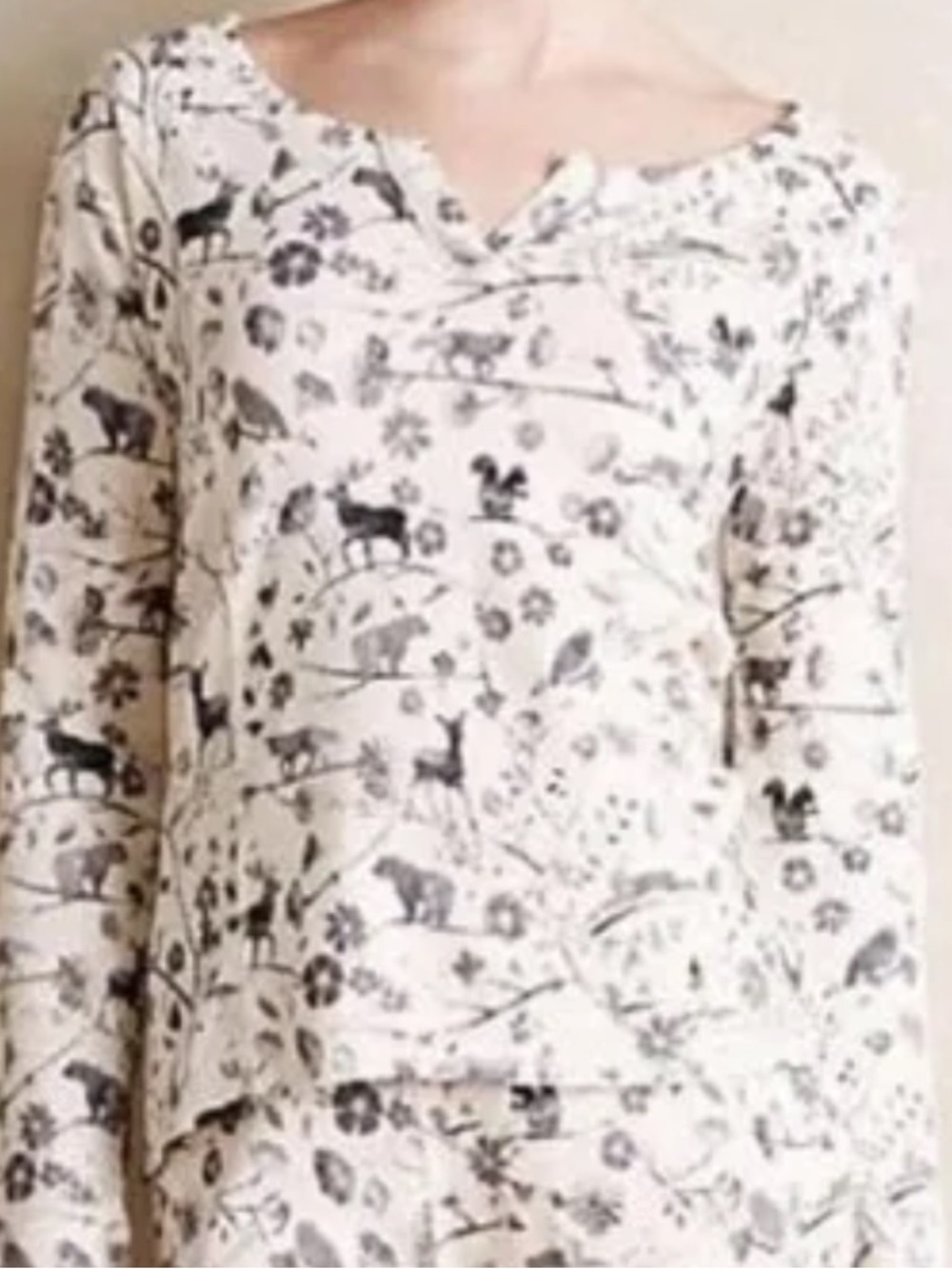 E by Eloise Cream Woodland Creatures Print Loungewear Long Sleeve Thermal Top‎